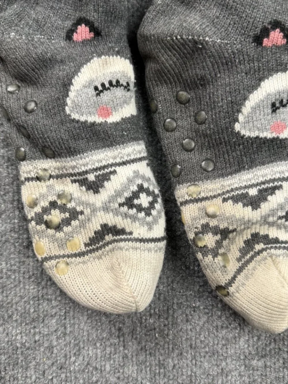 Kids/Youth Patterned Animal Face Slipper Socks with Grip Soles Size 3-4